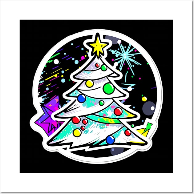 Wintery Night Kawaii Christmas Tree Wall Art by MaystarUniverse